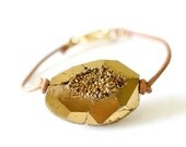 OOAK Faceted Gold Titanium Druzy Leather Bracelet -02-