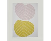 Large modern Screenprint in pink and yellow. Abstract leaf design, original, handmade