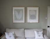 Pair of large original handmade screenprints on finest quality paper in soft muted natural neutral tones.