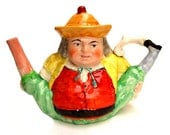 Weird Antique Staffordshire Toby Character Teapot Jug - Funny Figural Man 1800s Pottery Victorian Curiosity Novelty Oddity Mad Tea Party Fun