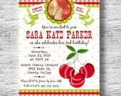 Vintage Cherry Invitation for Birthday Party or Baby Shower - Girls Cherries DIY Printable Invite by BeeAndDaisy Il_170x135