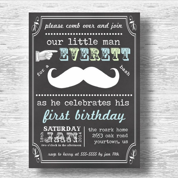 Vintage Mustache Bash Chalkboard Invitation for Boys Birthday Party or Baby Shower DIY Little Man Printable Invite by BeeAndDaisy Il_570xn