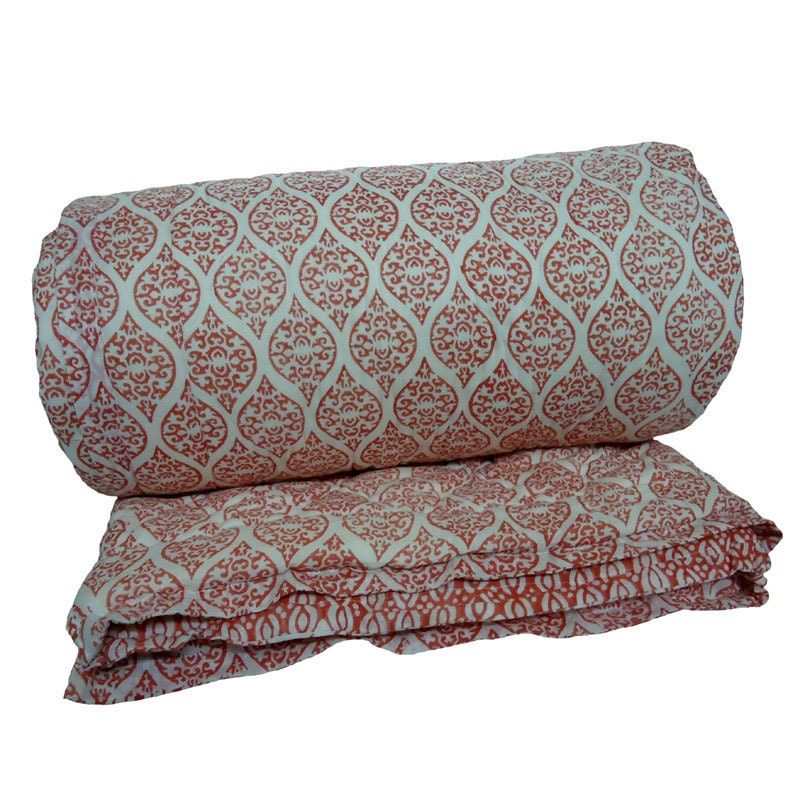 Queen Quilt Diamond Red Ochre Hand Block Printed