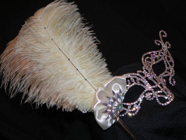 Ivory and Silver Rhinestone Masquerade Mask