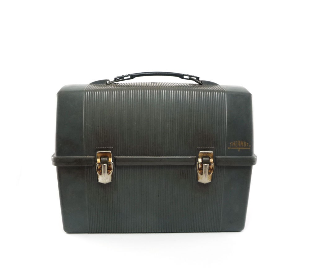 Vintage Thermos Lunch box - industrial storage pail, gray plastic - reconstitutions