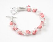 Wire Crochet Bracelet, Salmon Pink, Coral Pink Shade, Swarovski Pearl and Crystal, Brides, Bridesmaids, Bridal Jewelry, Beach Wedding