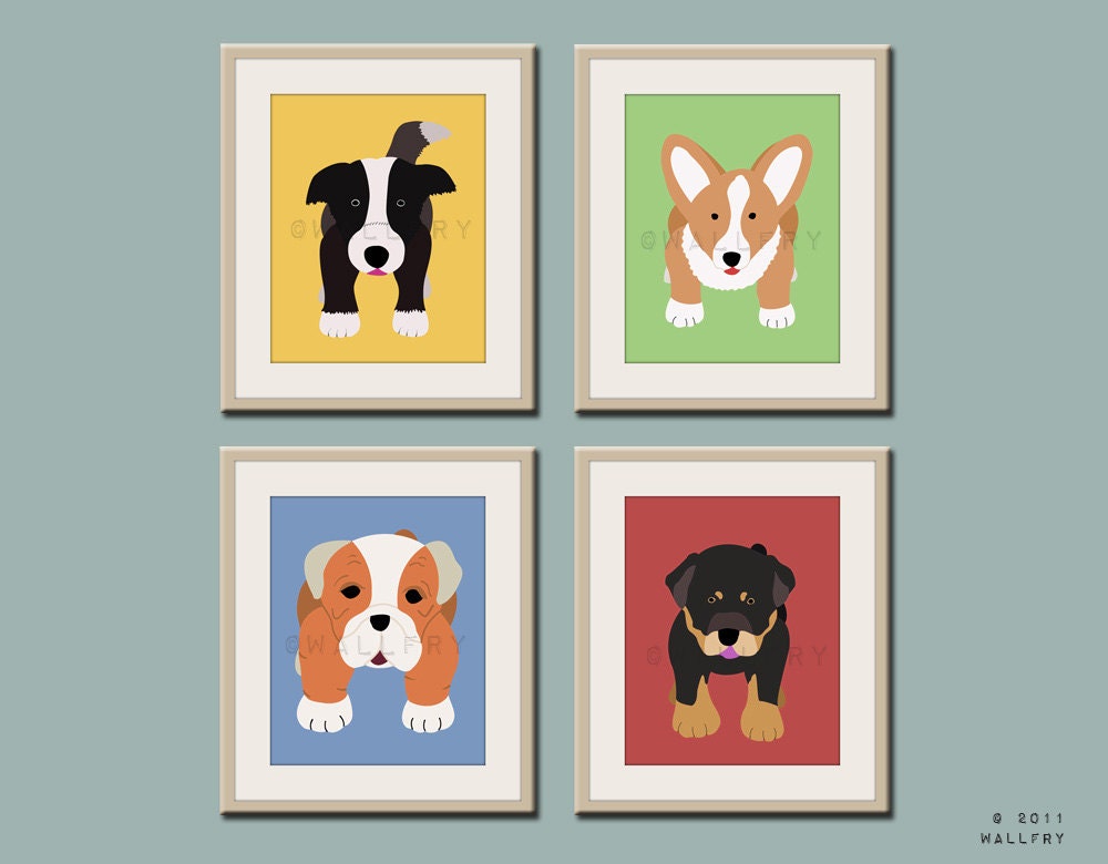 Dog art print, chevron baby nursery art for children. Kids puppy dog wall art. 11x14 Mastiff print by WallFry