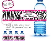 Printable- Zebra Stripe Baby Shower or Event Water Wrapper