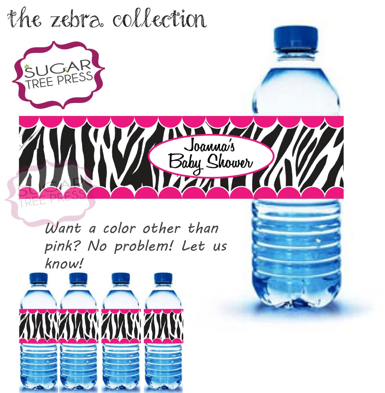 Printable- Zebra Stripe Baby Shower or Event Water Wrapper