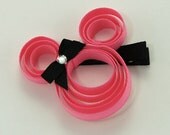 Minnie Mouse Hair Clip - Pick Your Color - Black Red or Pink - Minnie Mouse Bow - Pink Red Black Mouse Head Clip