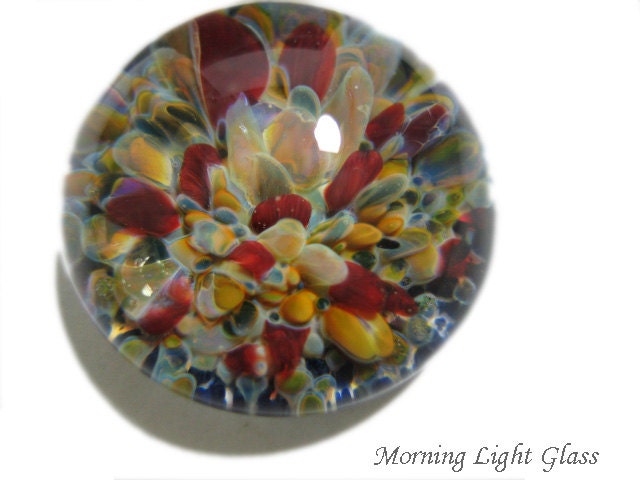 Red-Gold Round Glass Cabochon, Lampwork Bead, SRA, CL60