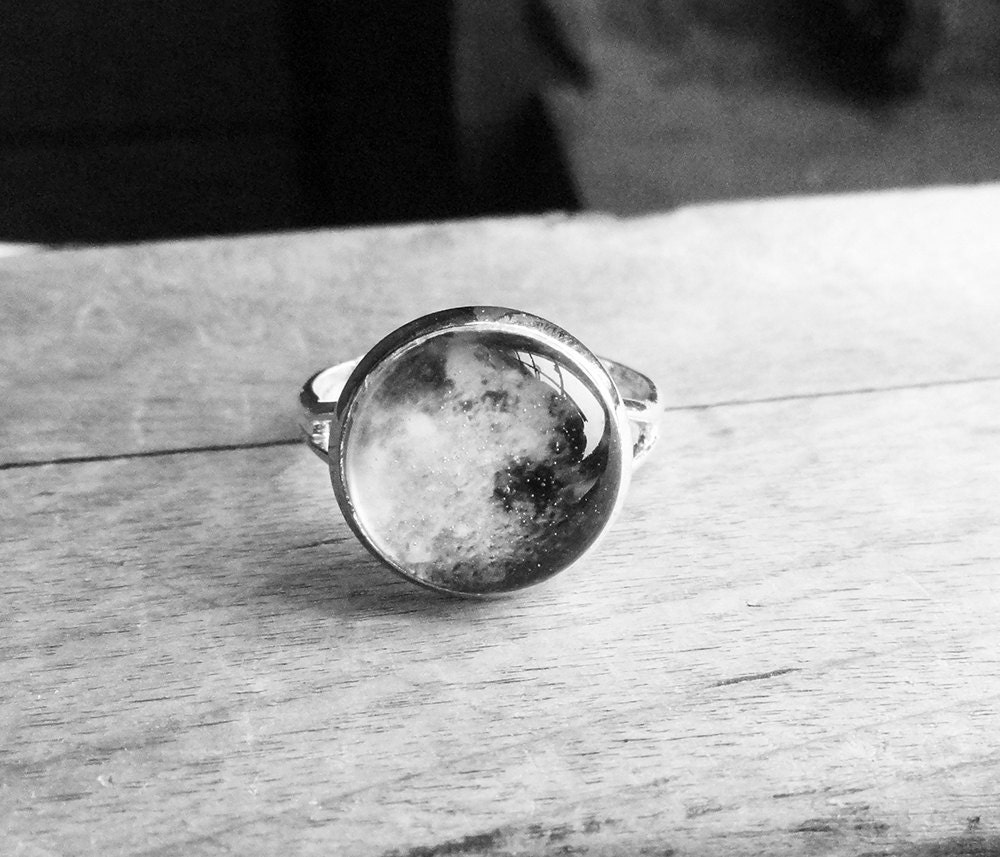 Happy Father's Day Sale - Handmade Resin Black and White Moon Round Cabochon Silver Plated Adjustable Ring (Get 12% OFF)