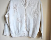 Vintage 1950s Embroidered Cardigan - Large 50s Sweater - Ladies Winter Warm Cardigan