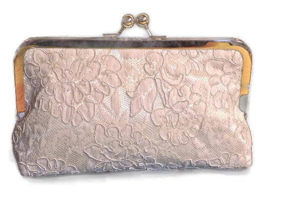 Bridal Clutch Ivory or White Alencon Lace Cabbage Rose Wedding