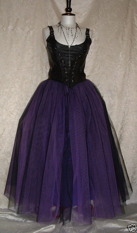 adult tutu skirt long purple black net tulle goth steam punk wedding prom gypsy skirt  US size 14-20