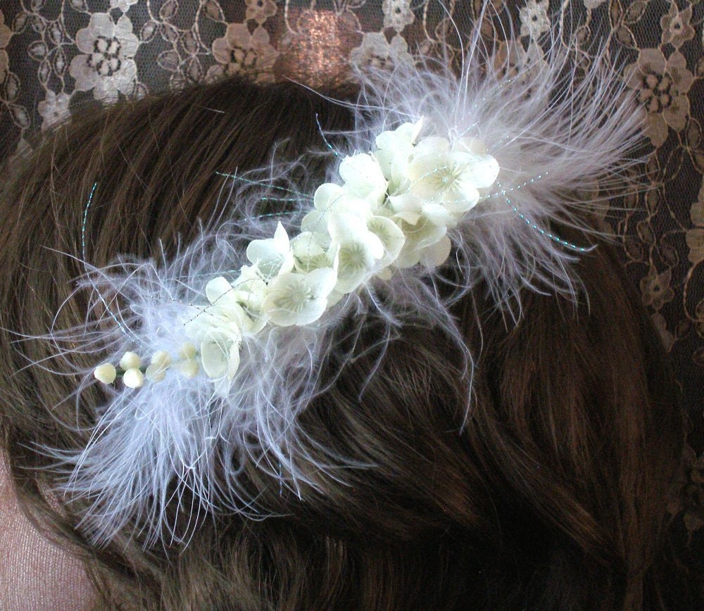White Silk Flower Feather Fascinator Large White Clip Prom Gift Bridal F10