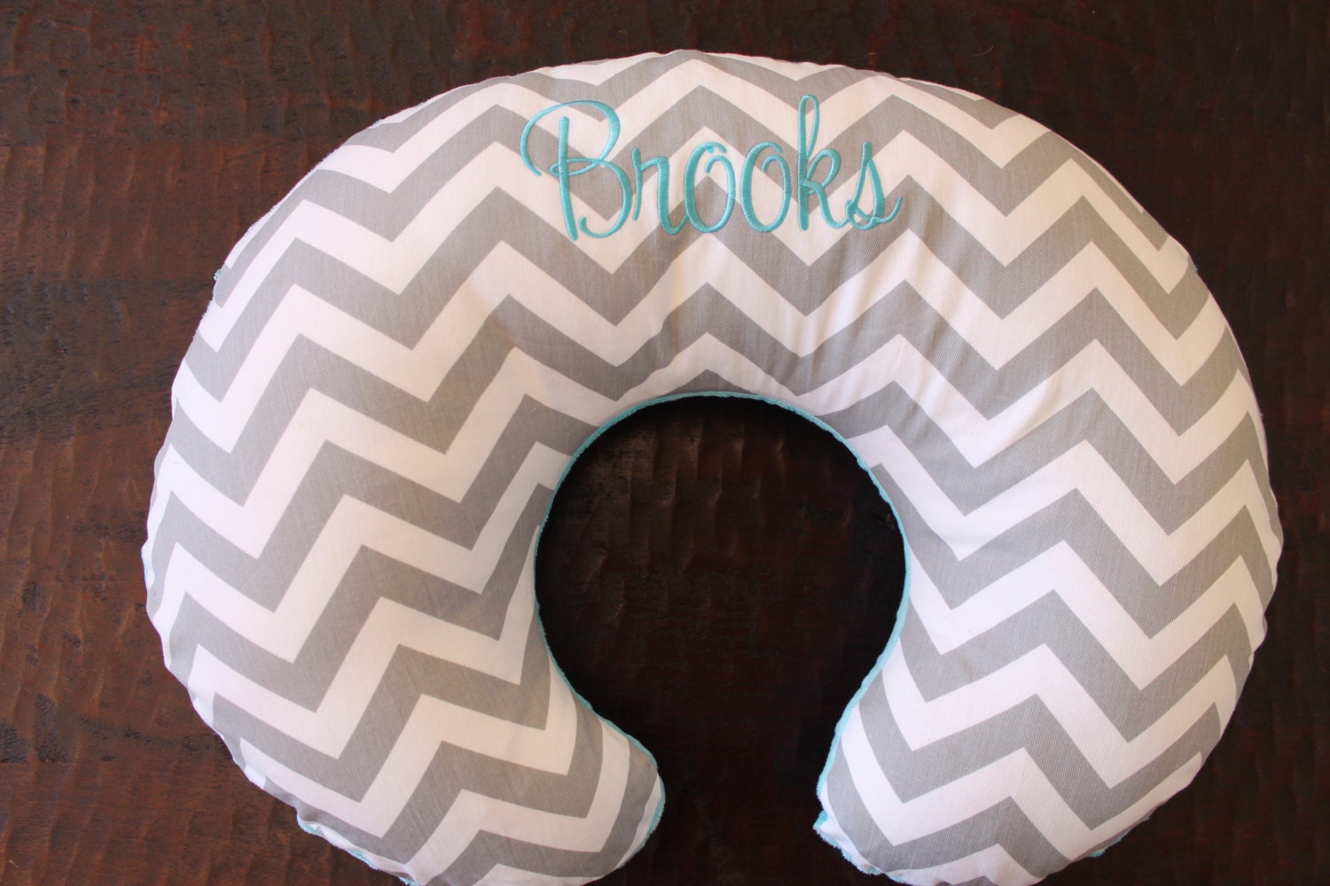 Personalized boppy cover, gray chevron boppy cover with zipper