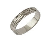 Mens Wood Grain Wedding Band in 14k White Gold