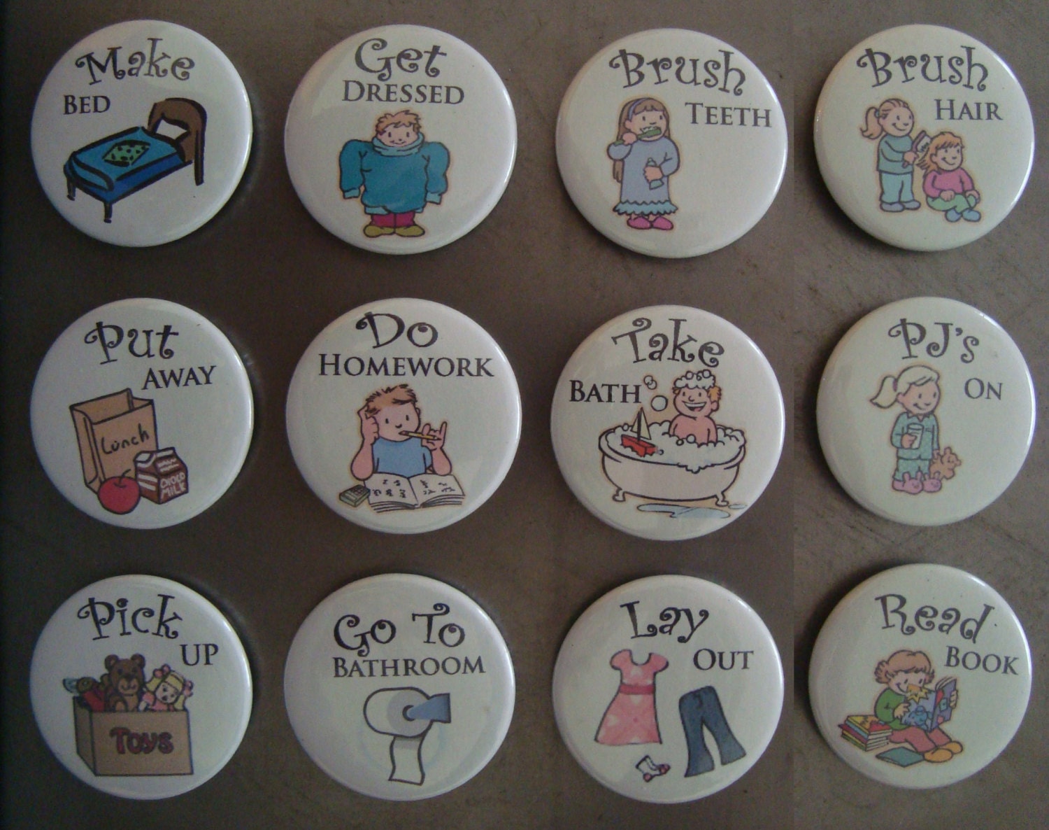 12 Chore Chart Magnets - Magnet Buttons 1.5"