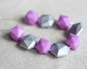 Geometric Necklace Hexagon Necklace Silver Lilac Faceted Necklace Geometric Jewelry Beadwork Jewelry