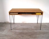 Jeremiah Collection White Oak Mid Century Desk With Hand-Welded Hairpin Legs