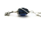 Blue Crystal Necklace, Dark Blue Pendant, Wire Wrapped Jewelry, Summer Colours, Flower Charm, Gift Boxed