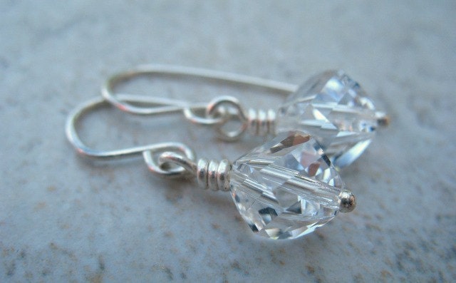 Clear Crystal Earrings Sterling Silver Jewelry Wire Wrapped