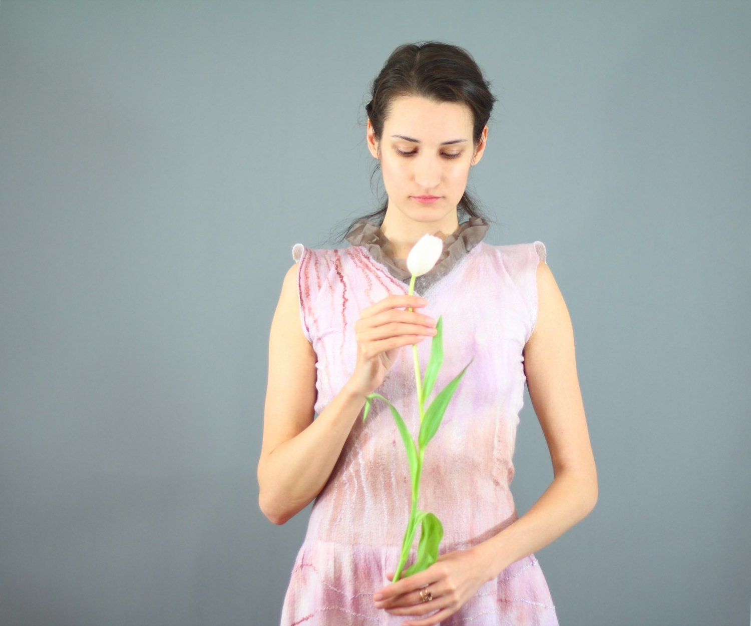 Ombre Felted Wool Dress OOAK blush pink dress romantic style