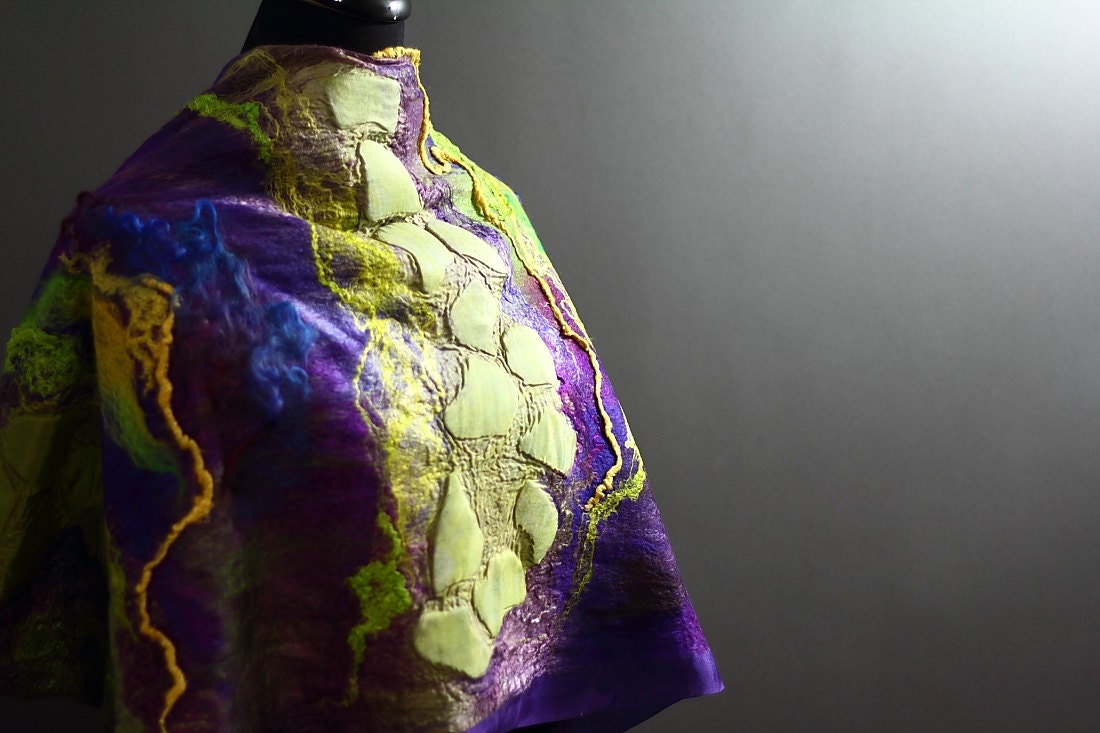 Felted Scarf Multicolor chunky texture OOAK oversized silk wool scarf