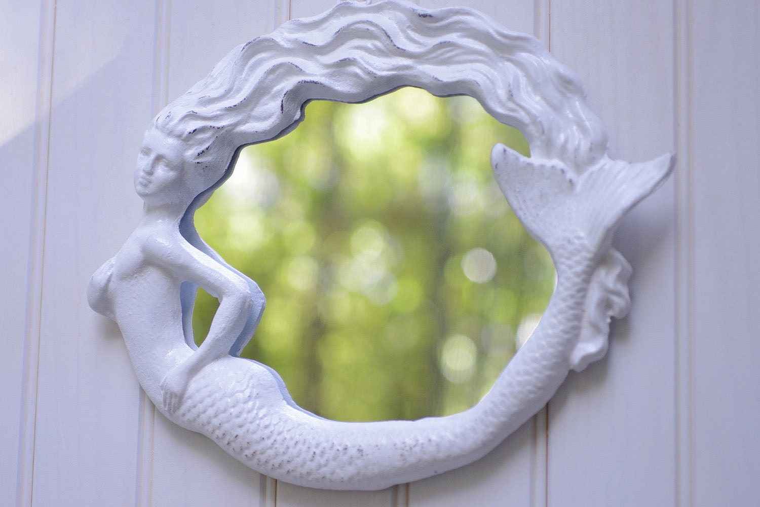 Beach Cottage Decor Cast Iron Round Mermaid Mirror  - PICK YOUR COLOR