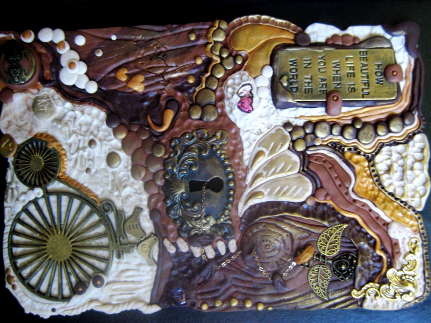 Rustic Love Journal, Bound Notebook - Polymer Clay Design