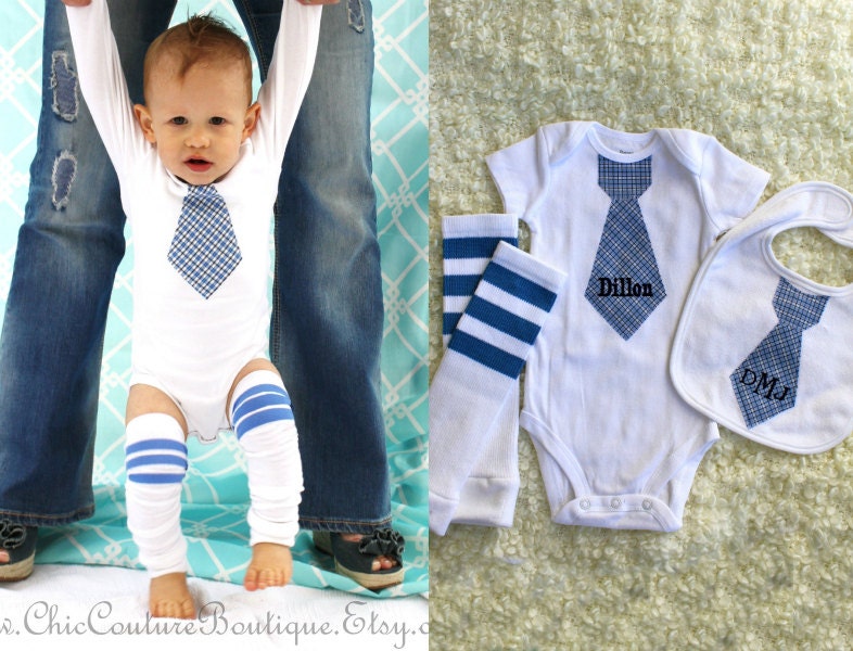 Baby Boy Cake Smash Personalized 3 Piece Birthday Gift  Set.  Tie Onesie, Tie Bib, and Leg Warmer Set.  Party Favor, Children's Fashion.
