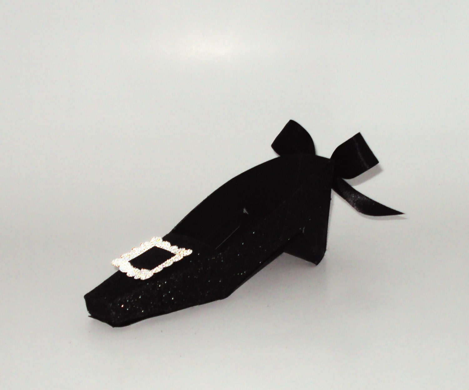 Paper Shoe Wizard of Oz Black Glitter Wicked Witch Shoe Square Toe Low Heel Gift Box Favor Box