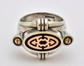 on sale Sterling Silver Ring with 9k Gold for Men and Women red and black Enamel Unisex