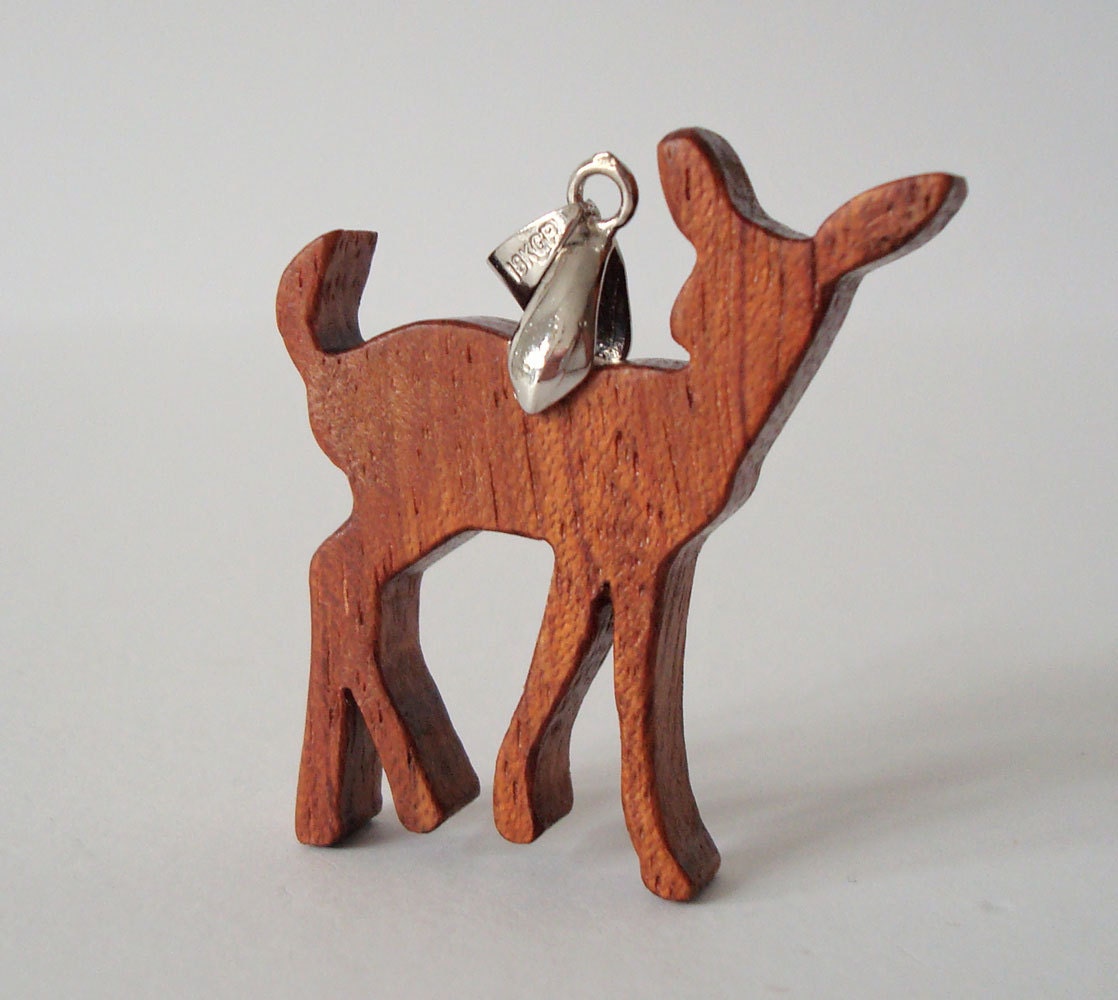 Woodland Fawn Necklace Deer Hand Cut Pendant Scroll Saw