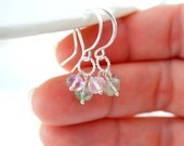 NEW Pastel Cluster Earrings, Genuine Emerald Pink Amethyst Rose Quartz Gemstones, Wire Wrapped Sterling Silver Jewelry, Free Shipping