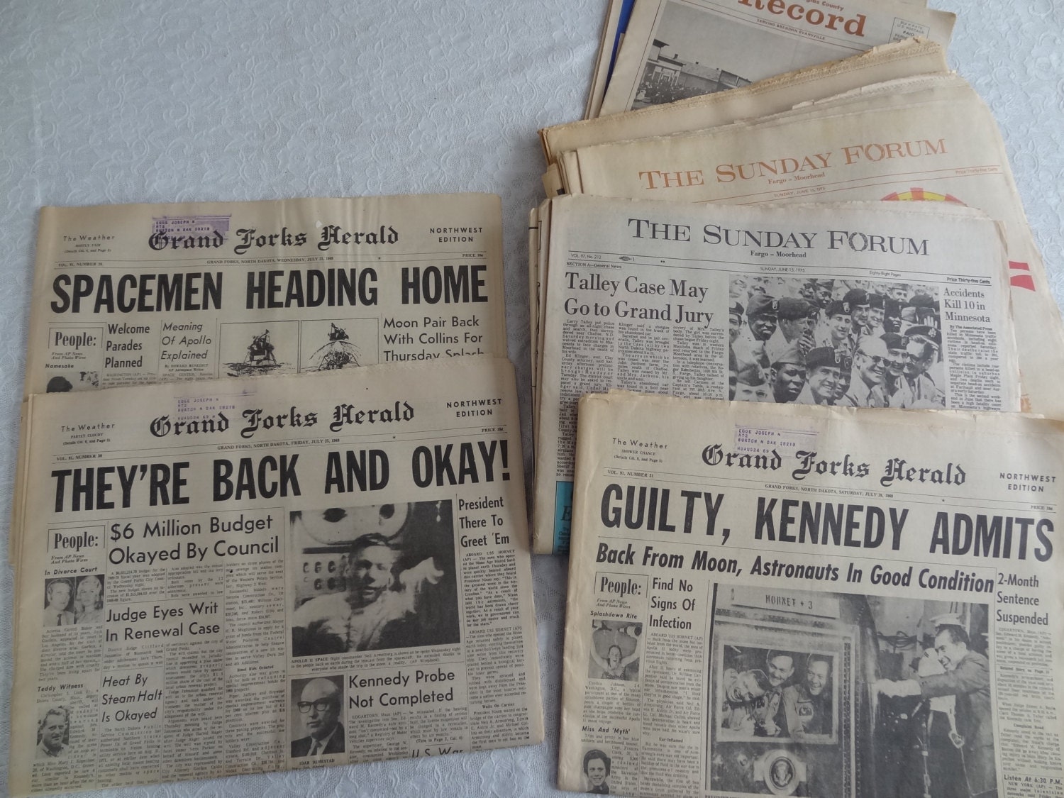 Vintage 1969 Newspapers. Back From the Moon. Astronauts. Kennedy. Grand Forks Herald