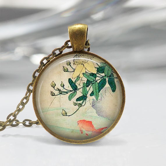 Vintage Japanese Fancy Goldfish Pendant Resin Pendant Picture Pendant Photo Pendant Resin Jewelry Art Pendant C95B