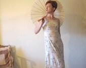 70s Maxi Dress. Hippie Boho. Blue Flowers. Size S.