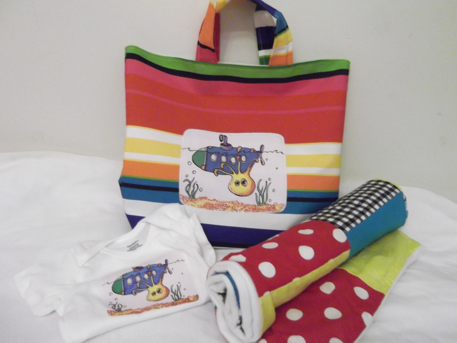 Custom Baby Gift Set- Bag, onesie, blanket and aromatherapy lovey