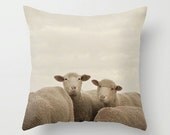 Pillow Case - Smiling Sheep - Nature Home Decor - Neutral Beige - Pillow Cover  - Fine Art Pillow - 18x18