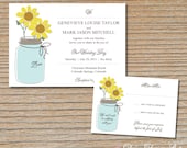 Wedding Invitation - Sunflowers in a Mason Jar - Invitation and RSVP Card with Envelopes