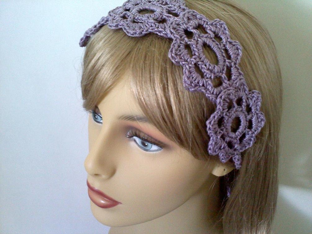 REDUCED --- Purple Flower Headband, Summer Womens Hair Accessories, Crochet