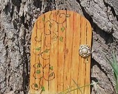 Charming Handmade Original Garden Fairy Door with Green flowing vines and Jewelry Doorknob