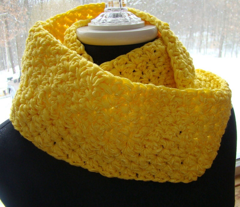 Crocheted yellow ribbon infinity scarf - BearMtnCrochet