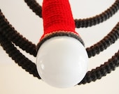 Crochet, knitted pendant light cord. red and grey lamp cord and shade