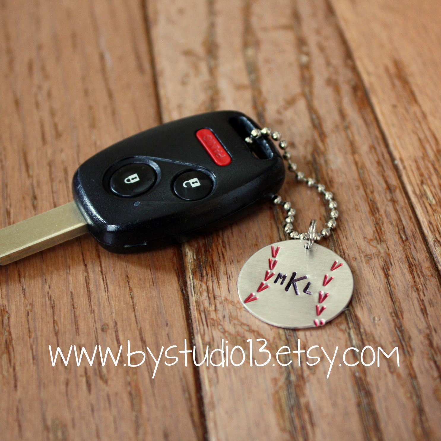 Baseball Charm Key Chain- Hand Stamped Charm