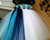 Mixed Blue Tutu Dress with Shabby Rosettes and Bow - Up to 4T / Small 5