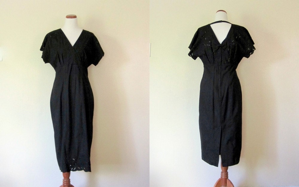 Vintage Dress / 80's Indian Cotton Lace Wiggle Dress / Medium