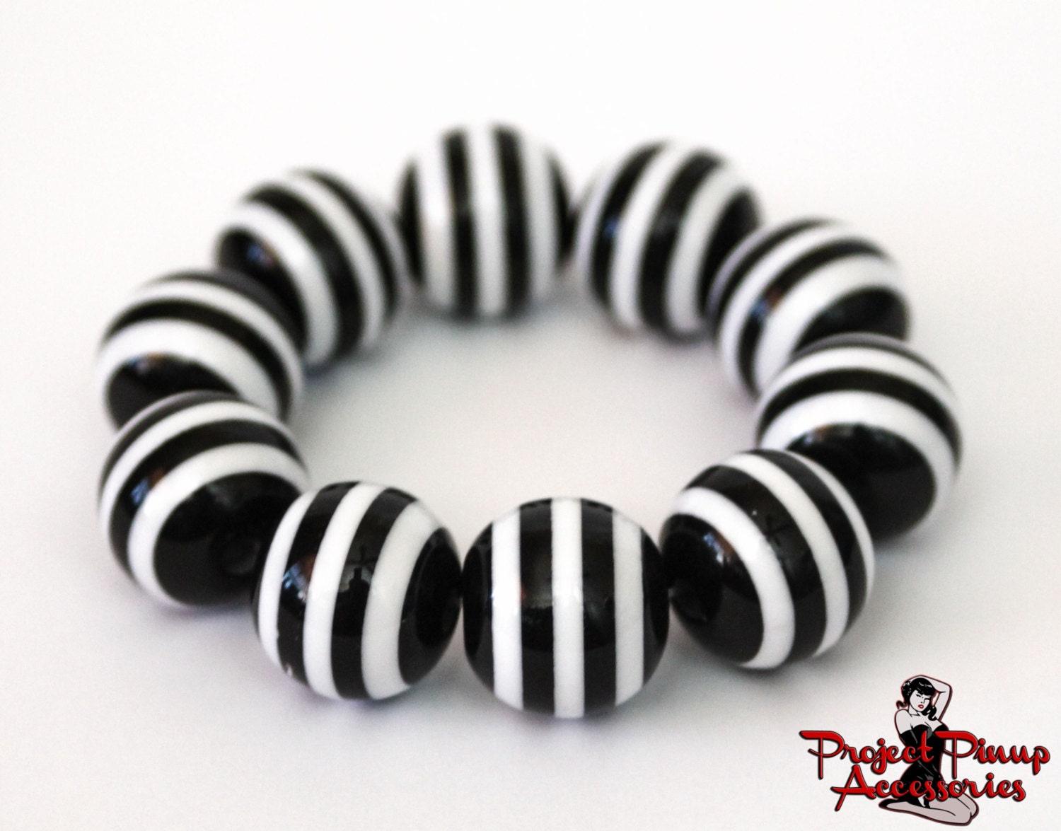 Black and White Striped Chunky Gumball Style Bracelet
